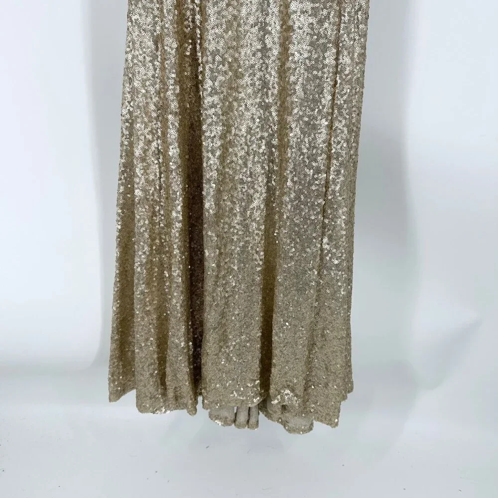 NWT Theia Bridesmaids Gigi Matte Gold Sequins Gown